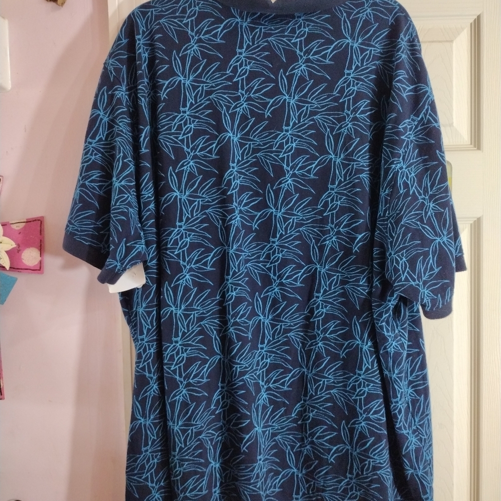 Tommy Hilfiger Polo Short Sleeve Blue Bamboo Print Size  3XLT check measurements - Picture 5 of 7